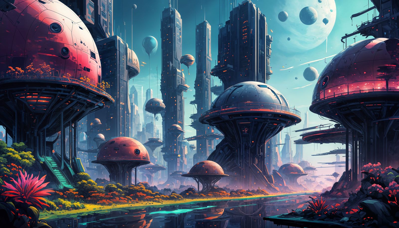 Futuristic Martian City Under a Shimmering Dome