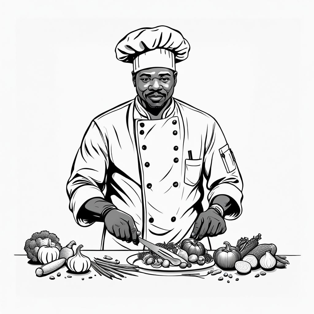 African American Chef Coloring Book Page