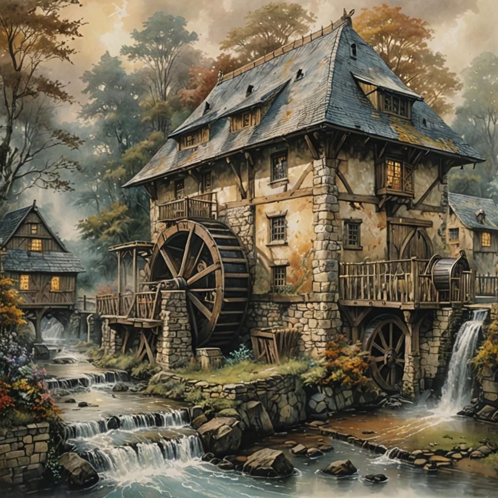 Ethereal Colonial Watermill in Fantasy Style