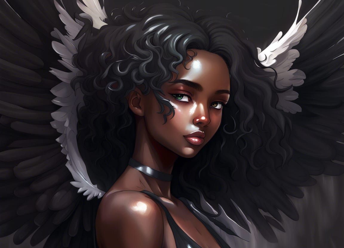 beautiful black angel Realistic Anime Style
