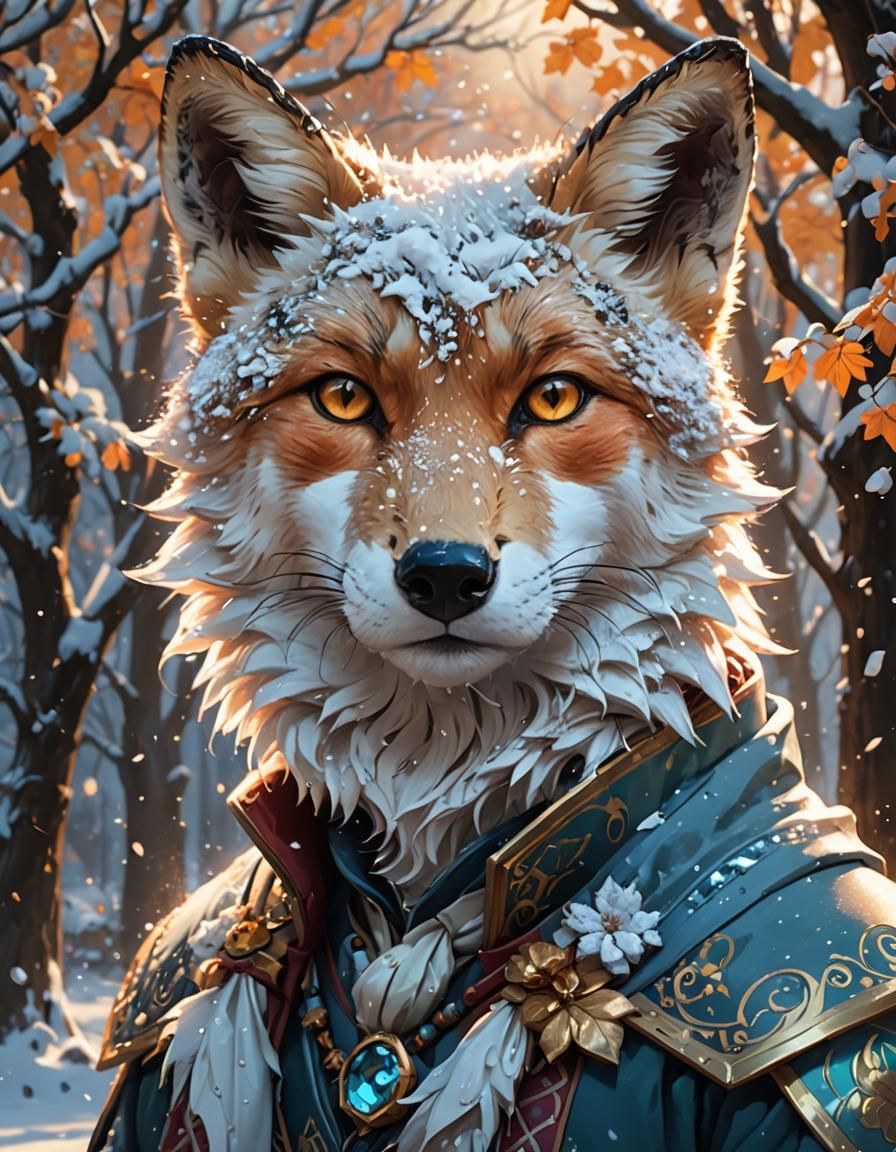 Snow Fox Portrait in Hyperrealistic Digital Art Style