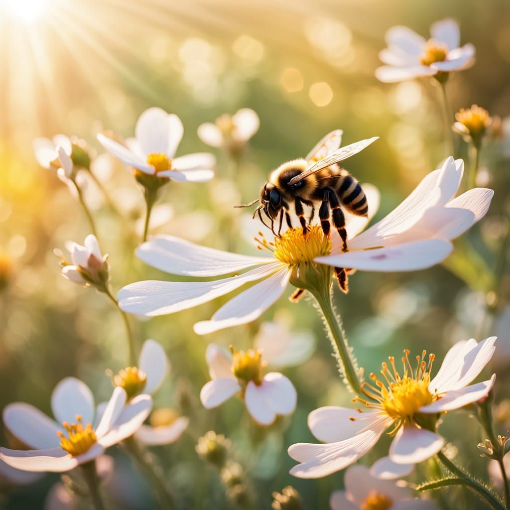 Bee in Honeymoon Landscape: Pastel Color Nature Scene