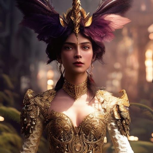 Hyperdetailed Unicorn in Feather Dress: Fantasy Art