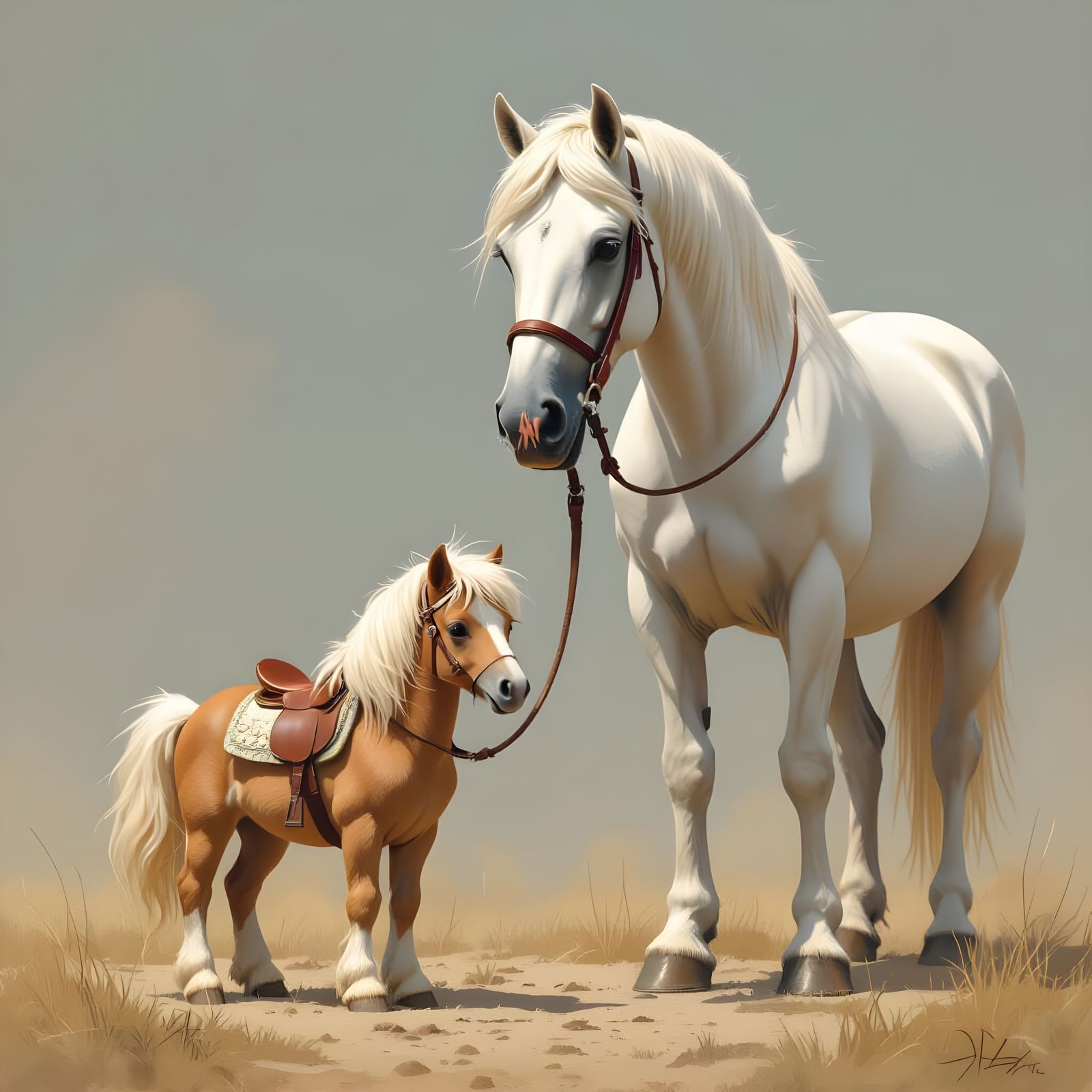 Hyperrealistic Pony and Draft Horse