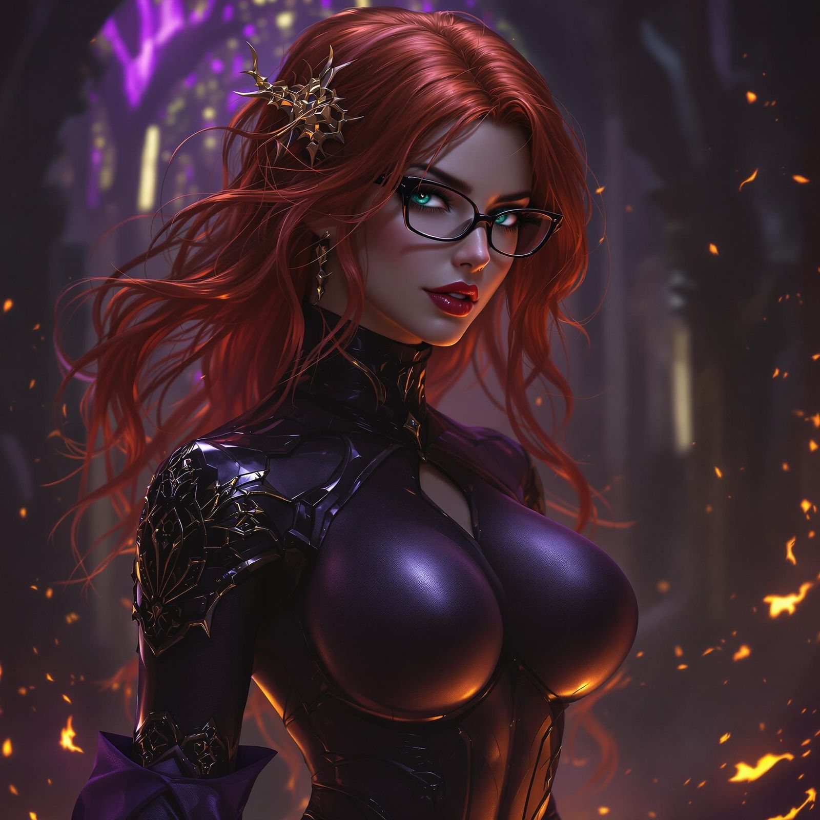 Heroic Redhead in Latex Bodysuit, Dark Fantasy Art