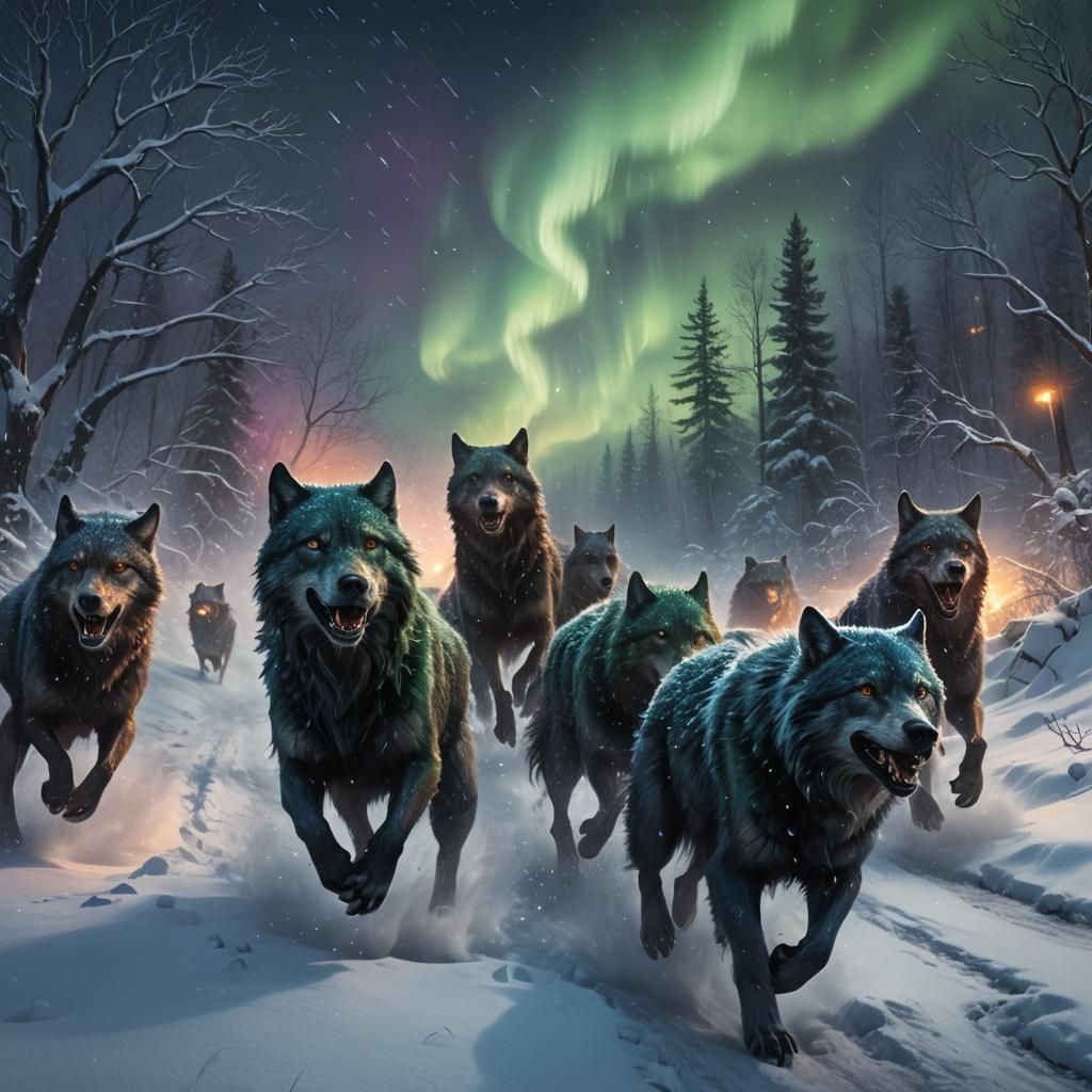 Werewolves Chase the Night: A Matte Painting