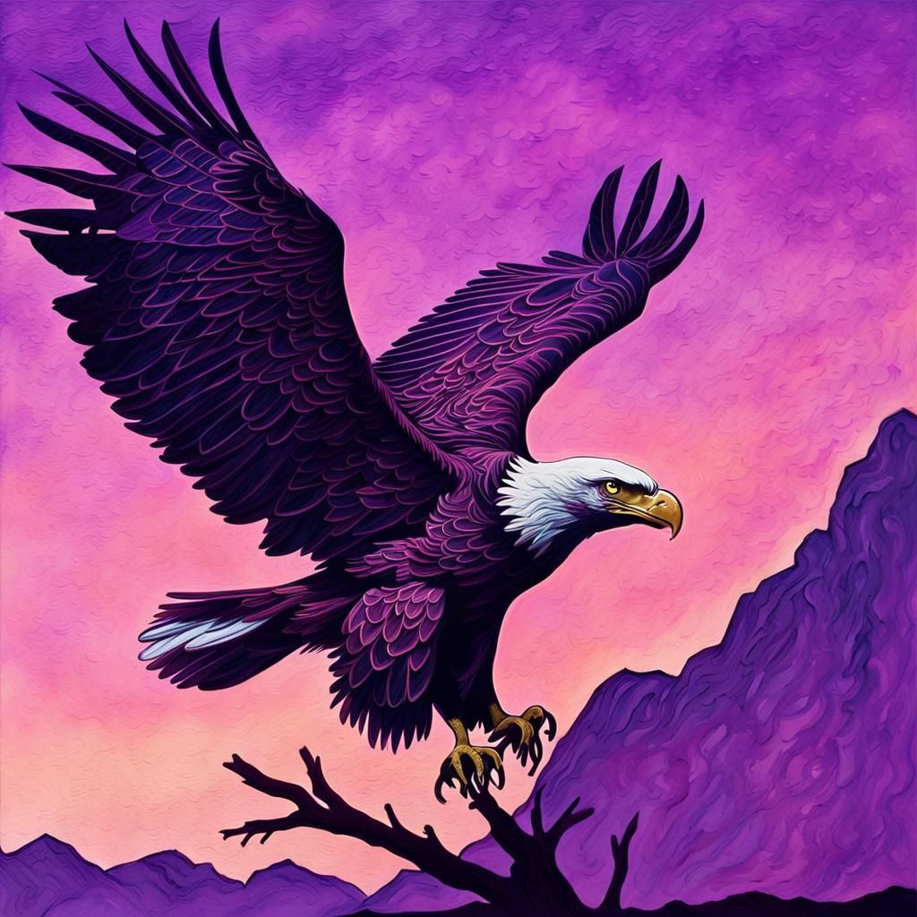 Eagle Silhouette with Purple Sky, Gouache Eldritch Filigree