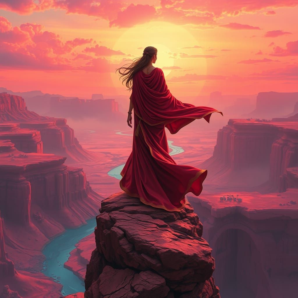 Goddess in Red Desert Landscape, Digital Art