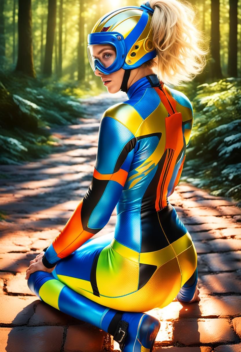 Woman in Wetsuit and Helmet: Hyper-Realistic Digital Art