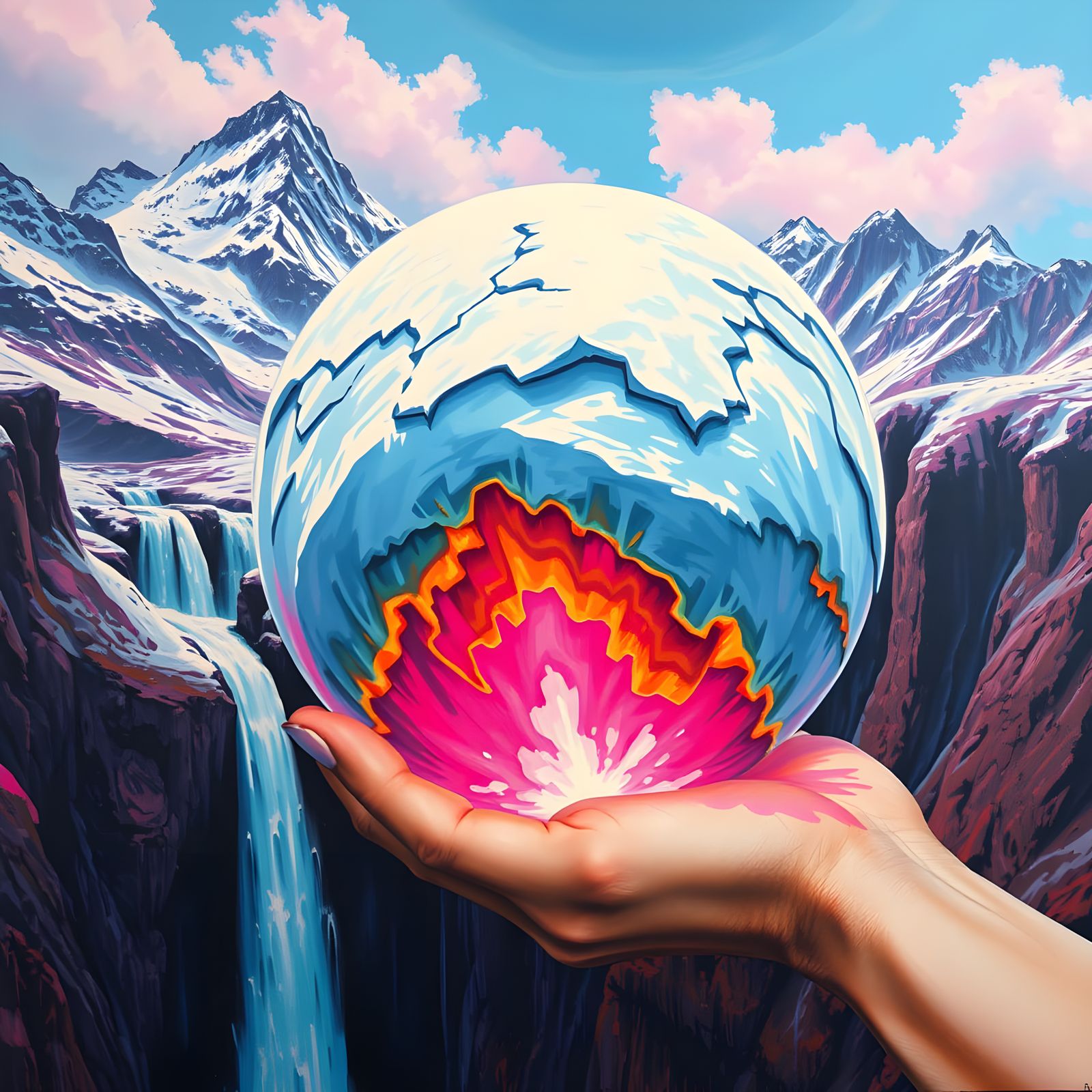 Melting Snow Mountain Graffiti Art in Cyberpunk Style