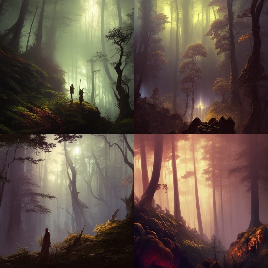 Night Forest Panorama in Dark Fantasy Style