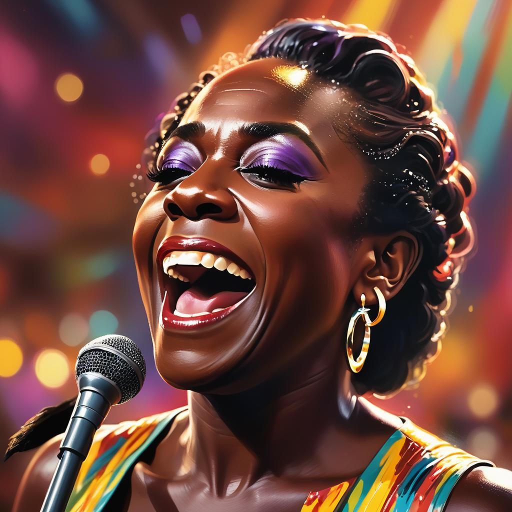 Sharon Jones Soulful Performance in Oil Painting Style