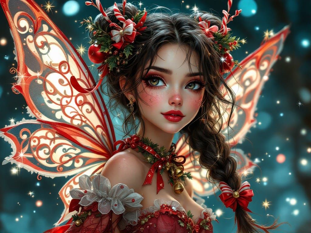Candy Cane Fairy in Digital Painted Art