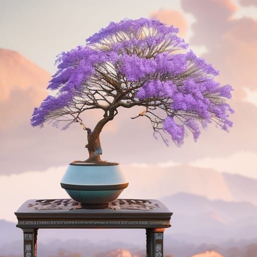 Jacaranda Tree Under Meteor Shower: Digital Matte Painting