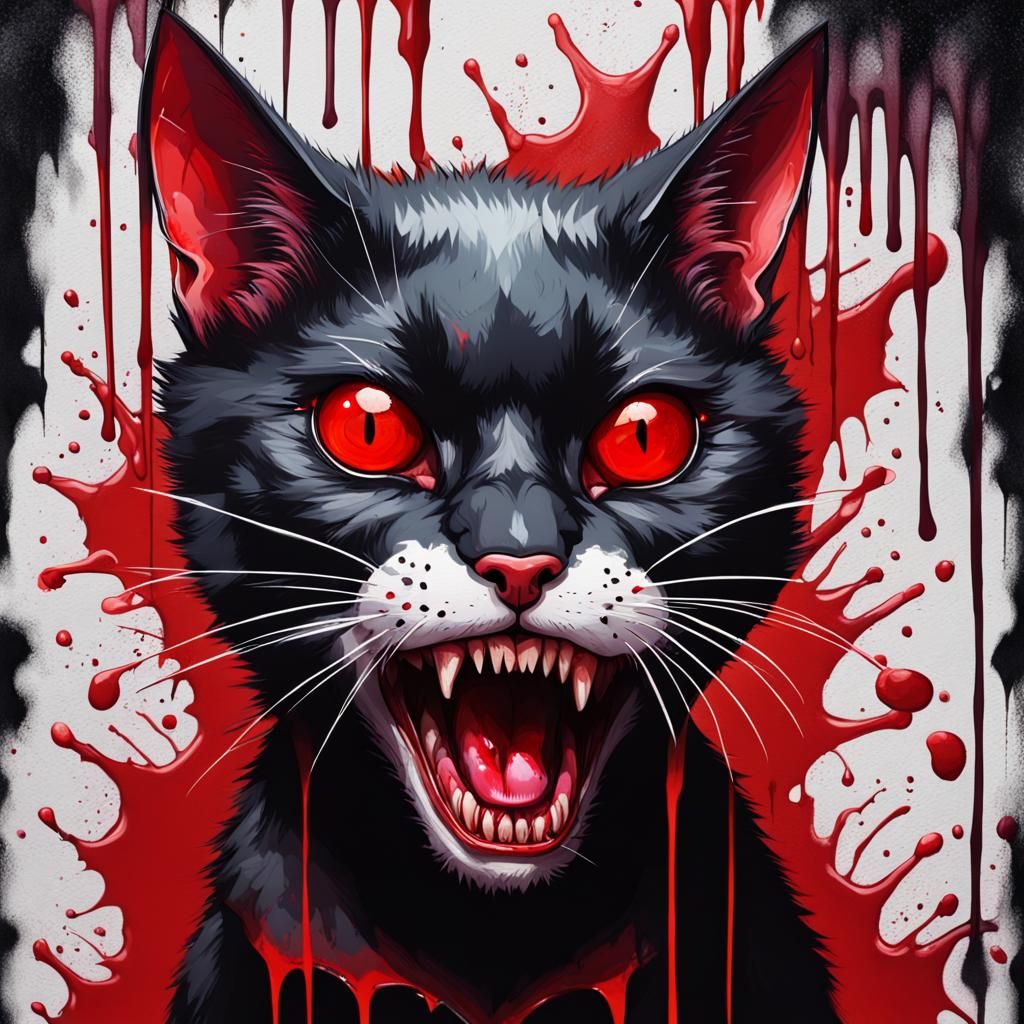 Vampire Cat in Blood Graffiti Street Art