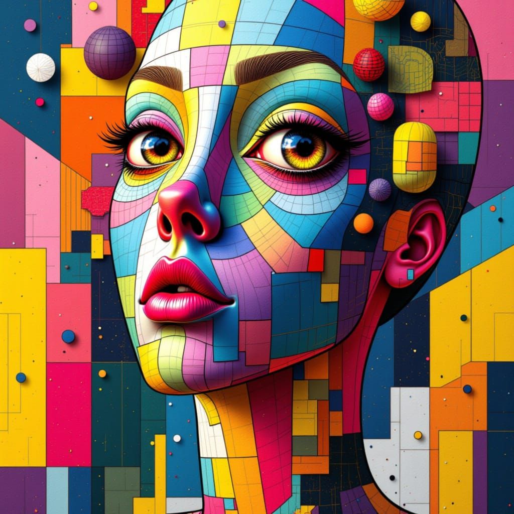 Ethereal Easter Character in Geometric Cubist Scene