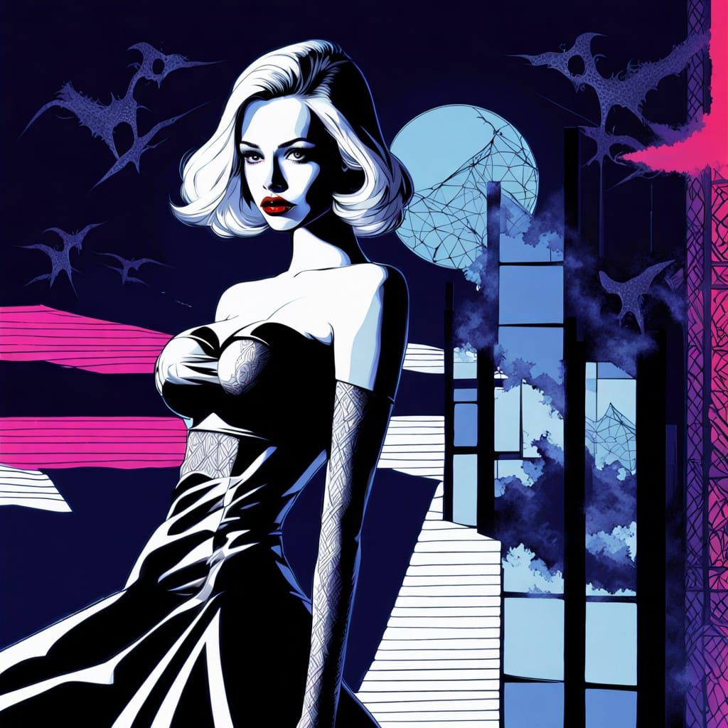 Surreal Woman in Space, a Haunting Ukiyo-e Inspired Portrait