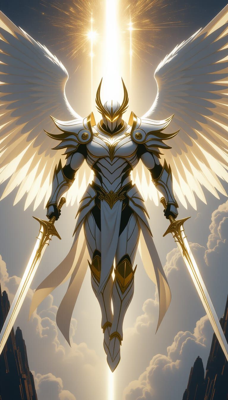 Angel Descending in Futuristic Armor