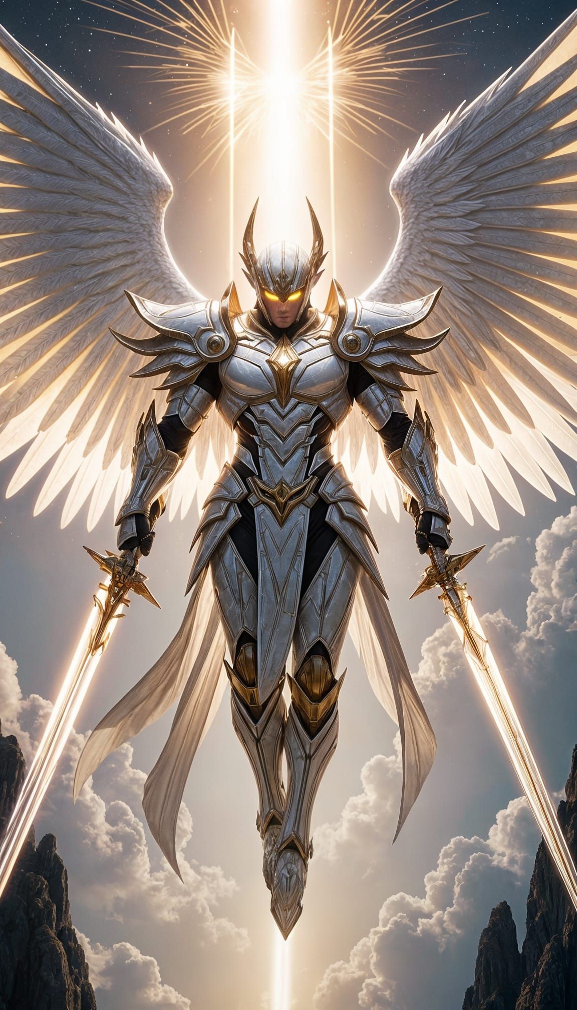 Futuristic Armored Figures Descending