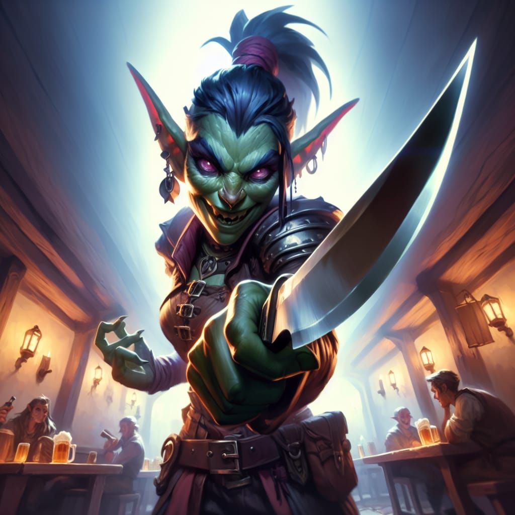 Sinister Goblin Rogue in Tavern: Fantasy Art