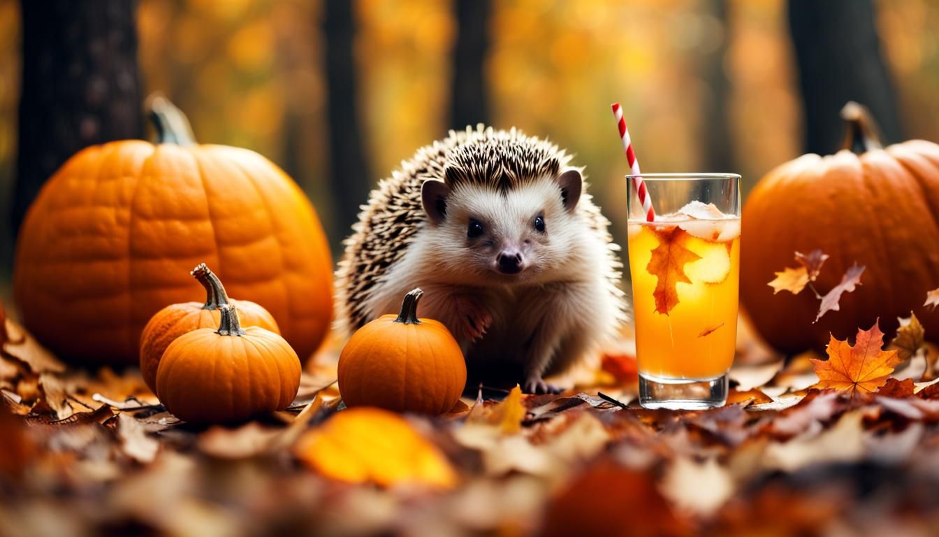 Surreal Autumn Landscape with Hedgehog in Cocktail Chic