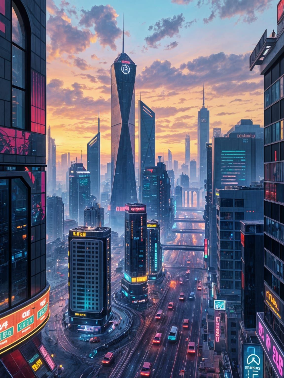 Iridescent Sci-Fi Cityscape in Fauvism Style