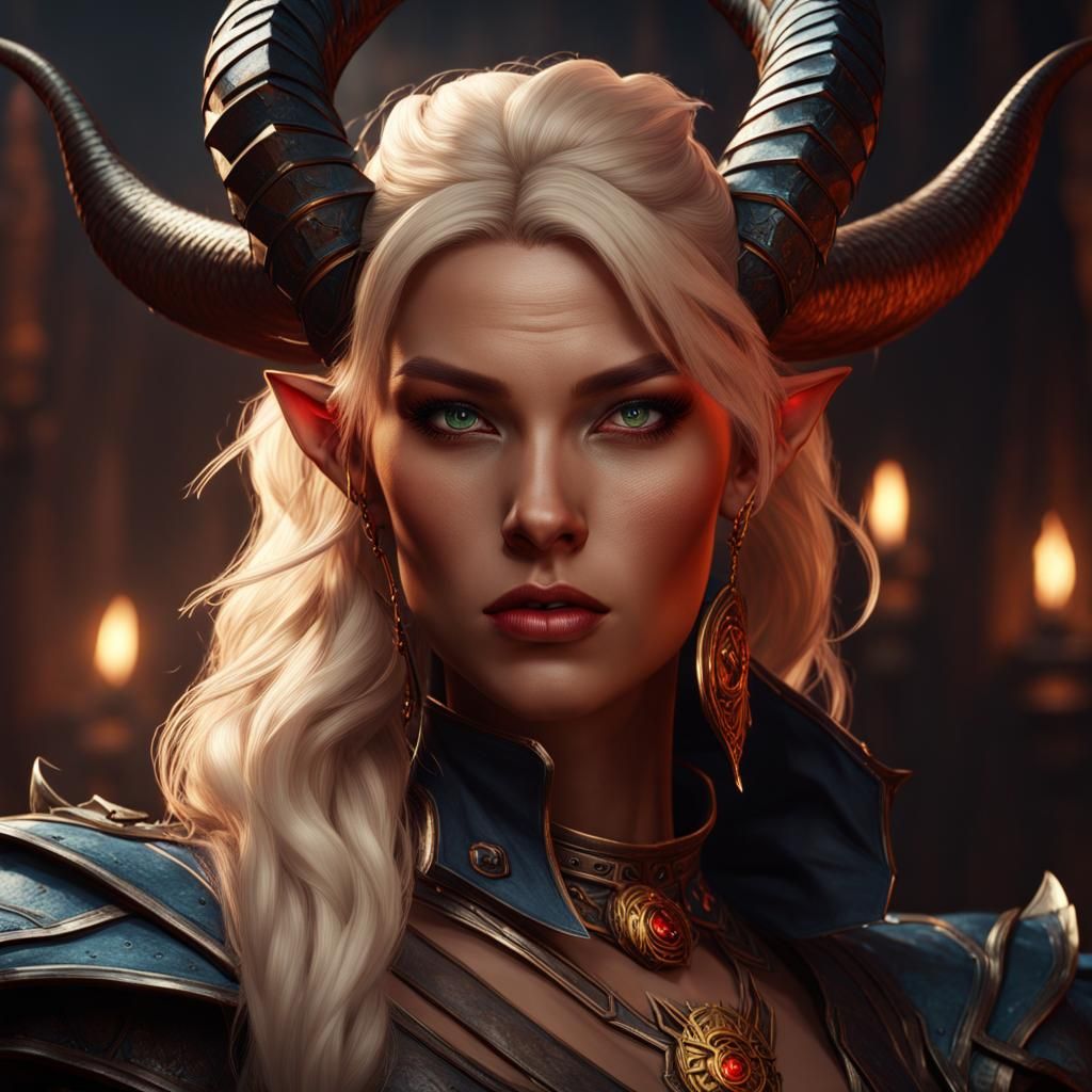 Blonde Tiefling in Detailed Matte Painting Style