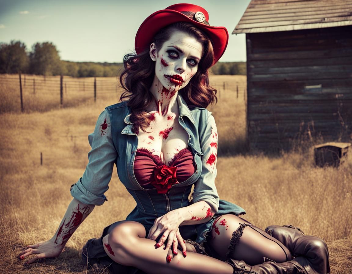 Zombie Pin-Up Cowgirl in Country Style