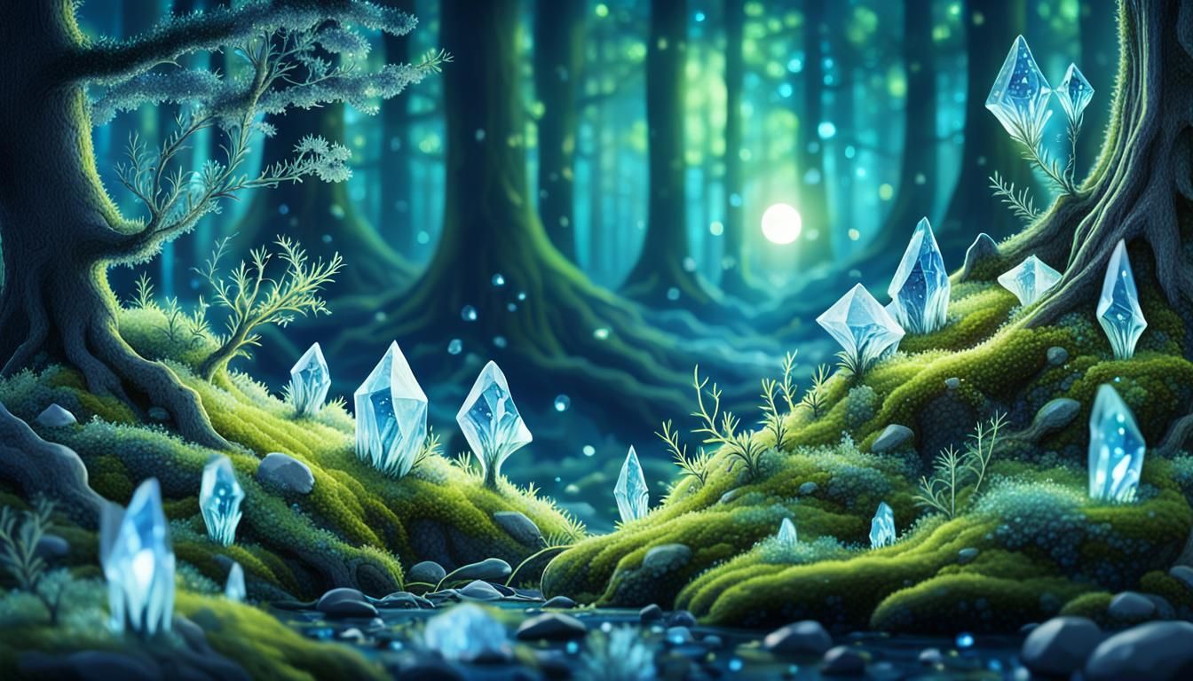 Enchanted Forest with Dancing Creatures in Moonlight
