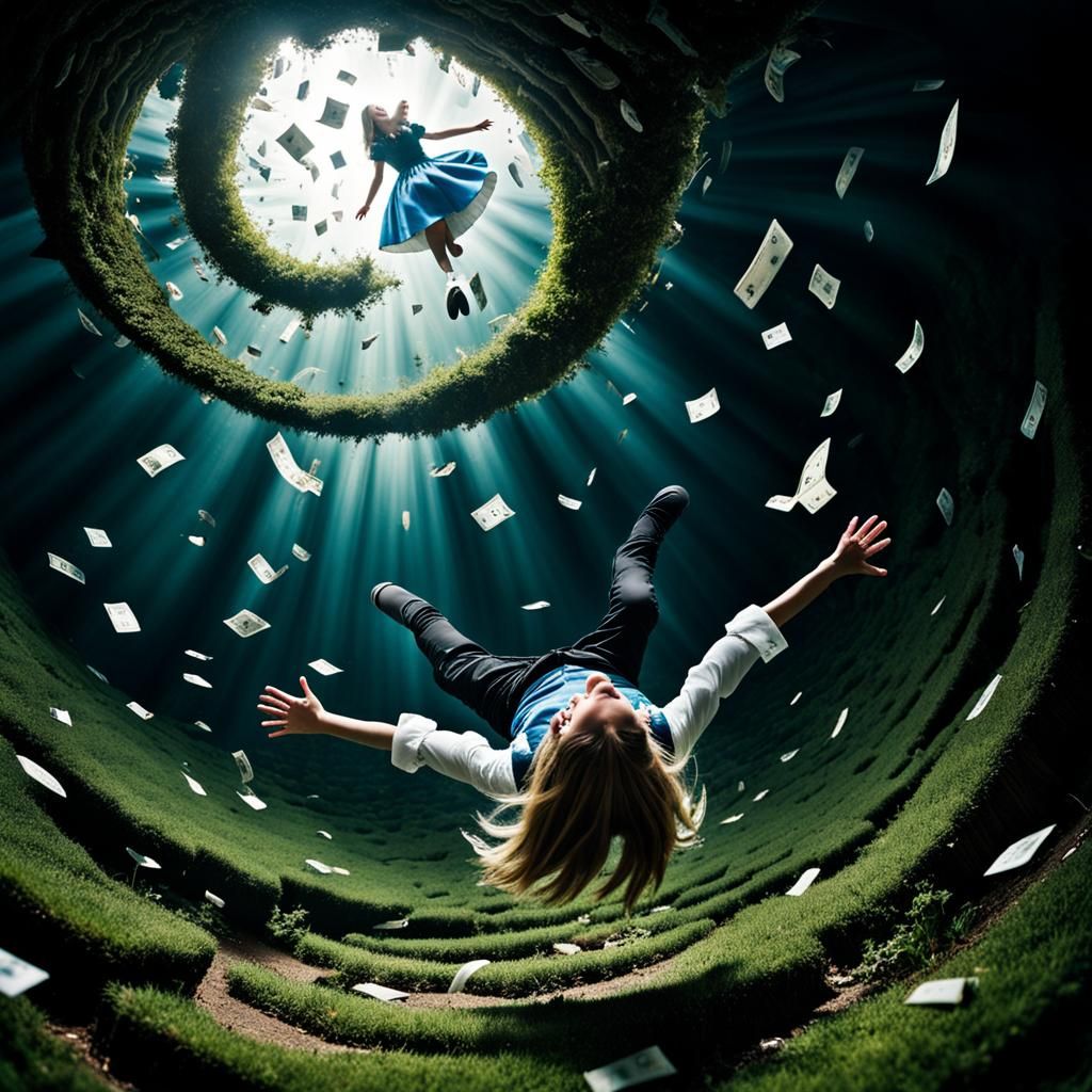 Alice's Mesmerizing Fall in Wonderland: Dreamcore Art