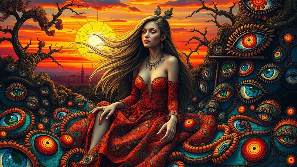 Surreal Beauty Amidst Whimsical Textures and Patterns in Cos...