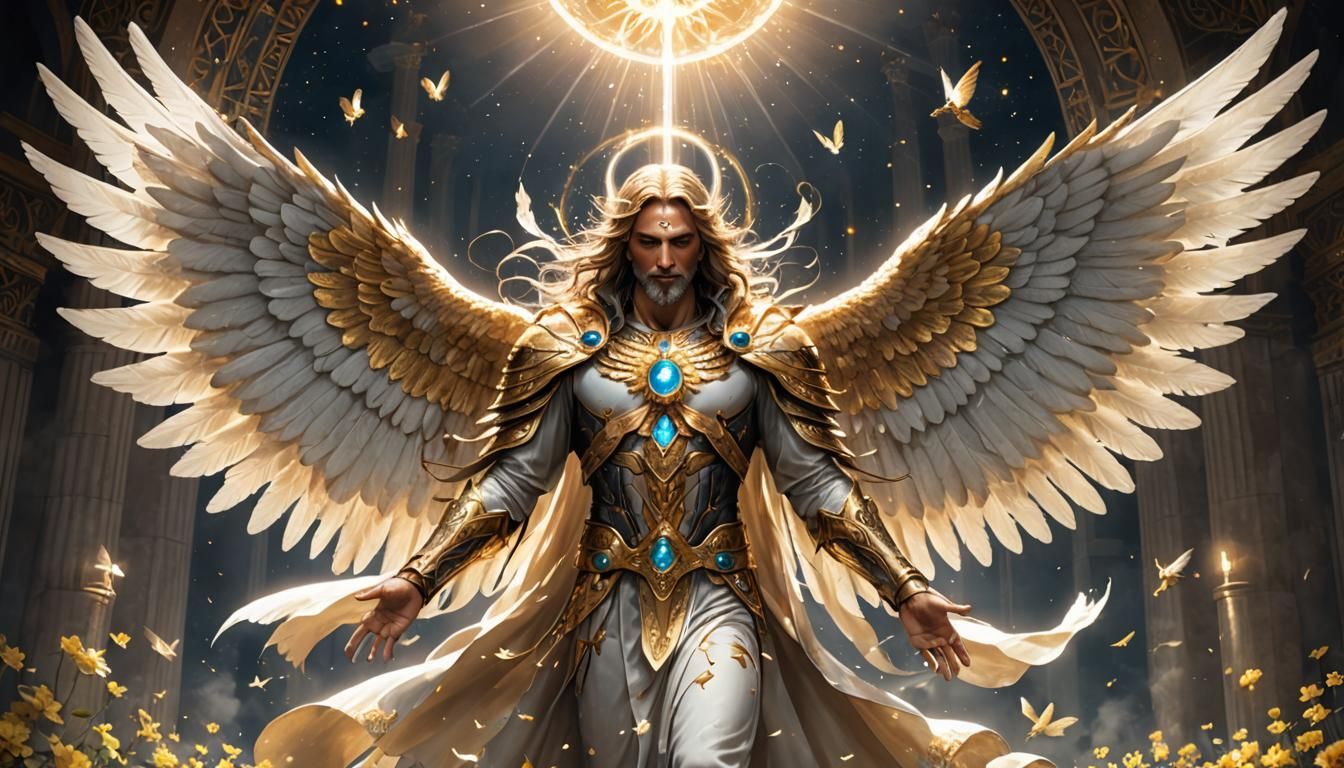 Radiant Seraphim in Divine Light: 3D Rendered