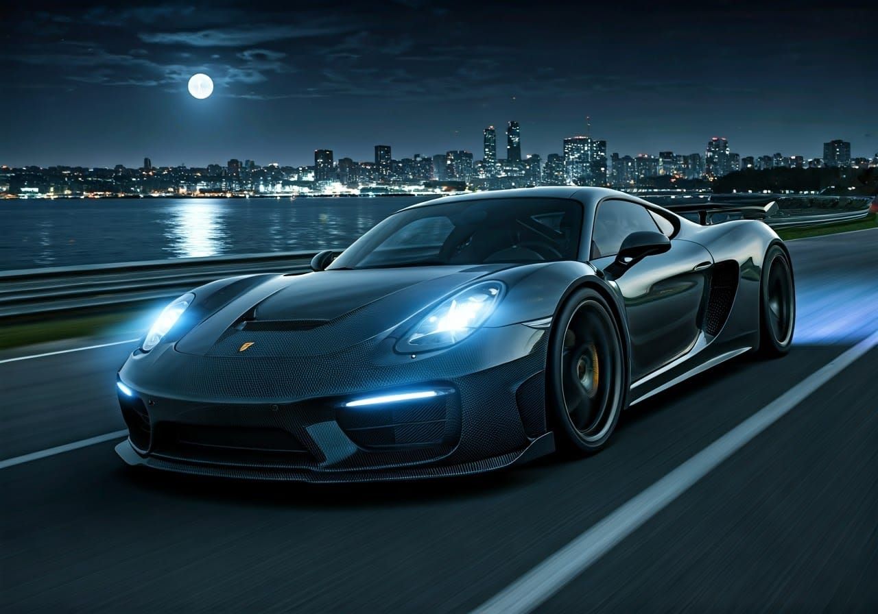 Porsche Ferrari Hybrid at Night in Hyperrealistic CGI