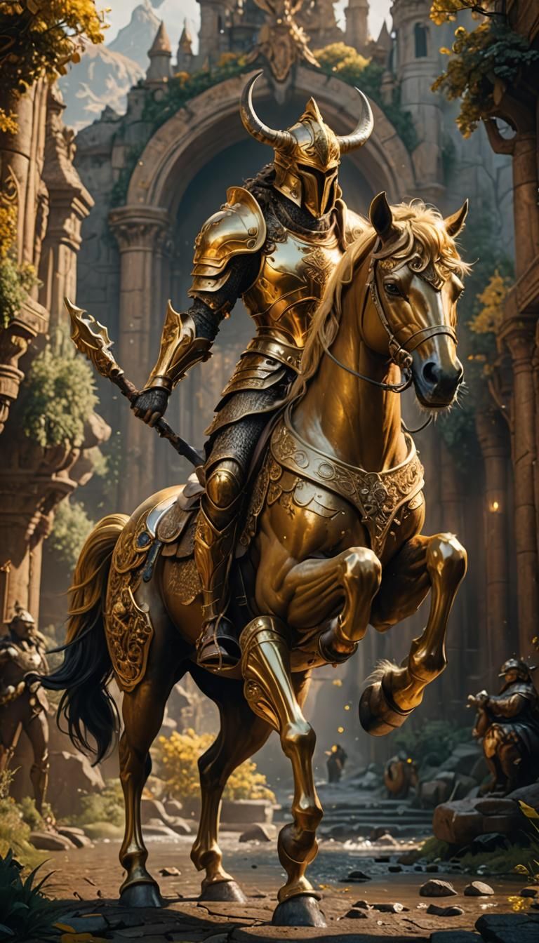 Golden Armored Centaur Fantasy Art