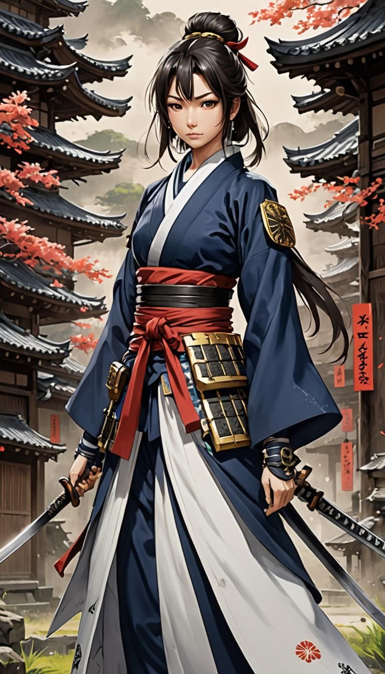 Anime-Style Samurai Woman in Battle Armor