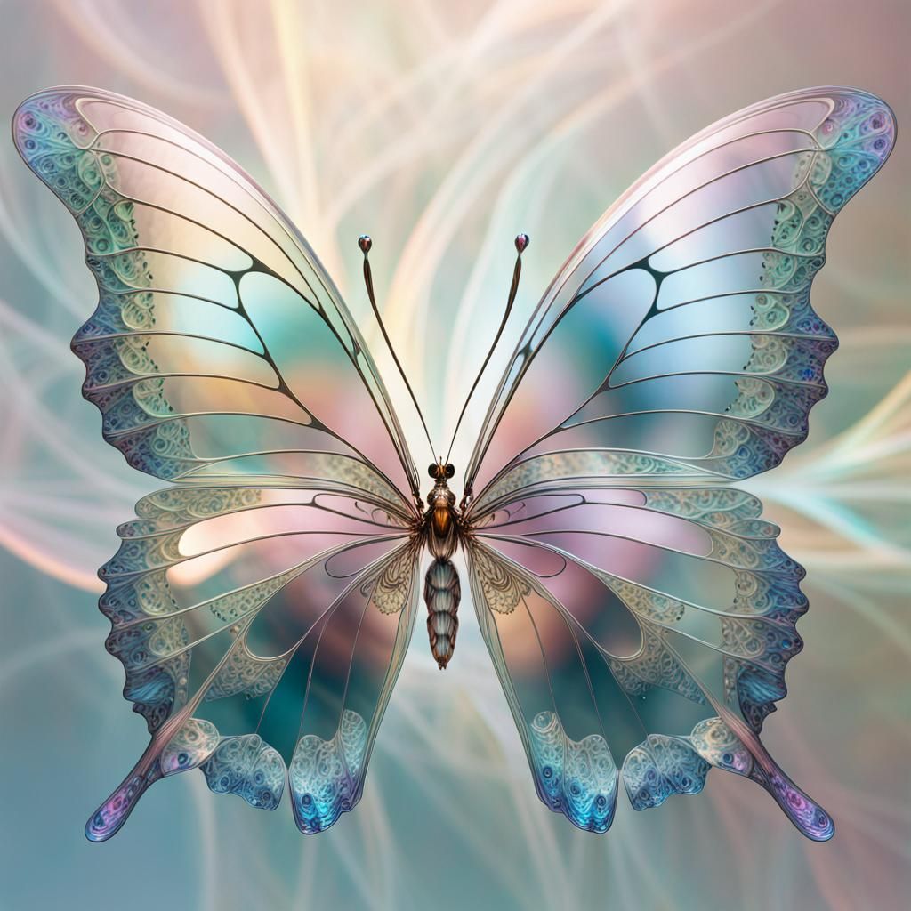 Butterfly with Glass Wings in Surreal Digital Art