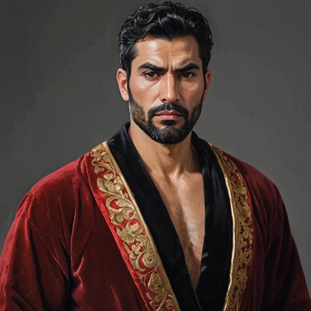 Sad Man in Red Velvet: An Impasto Oil Painting