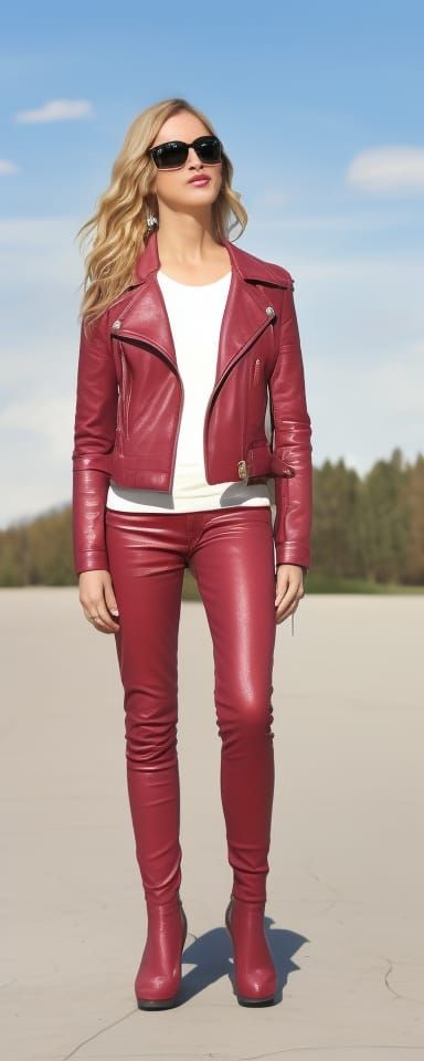 Woman in Red Leather Outfit, Professional Photography