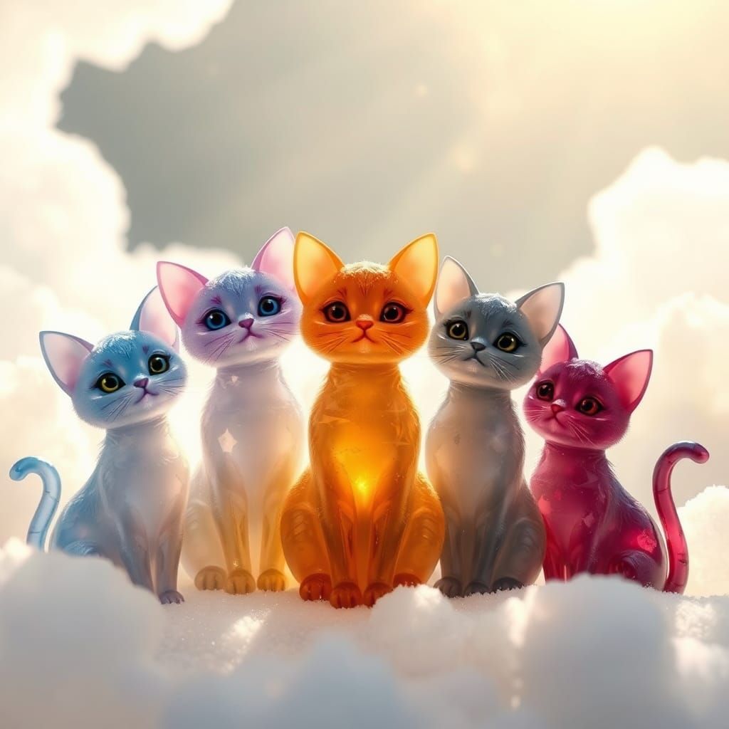 Gemstone Crystal Cats in Dreamy Light