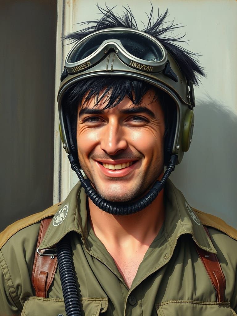 Sweaty Pilot Fresh from Flight, Acrylic Ink Art