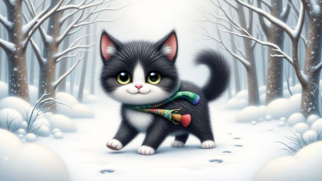 Whimsical Winter Feline in Snowy Wonderland
