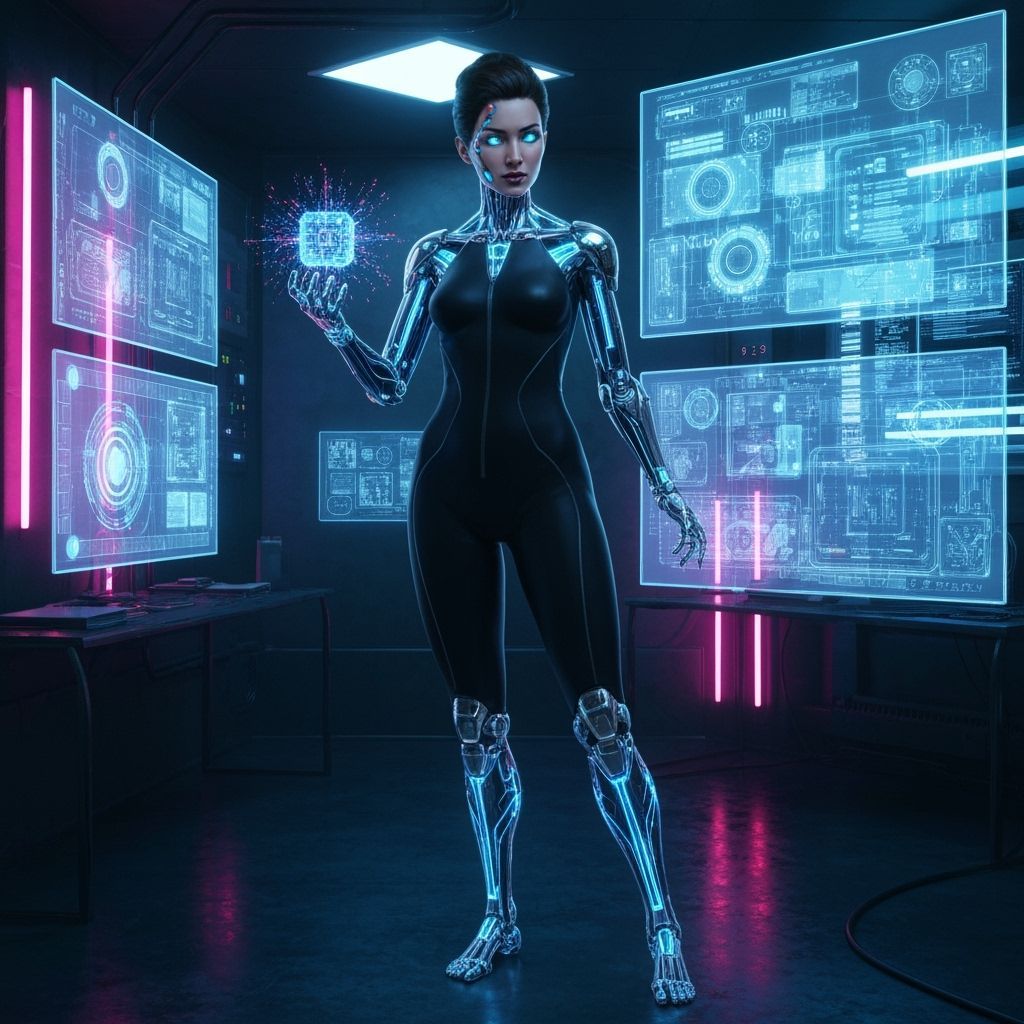 Cyborg Woman in Futuristic Lab: Hyperrealistic 8k Art