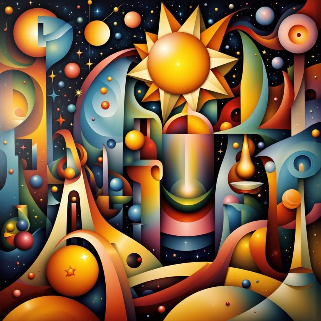 Cosmic Journey Through Abstract Cubism Art
