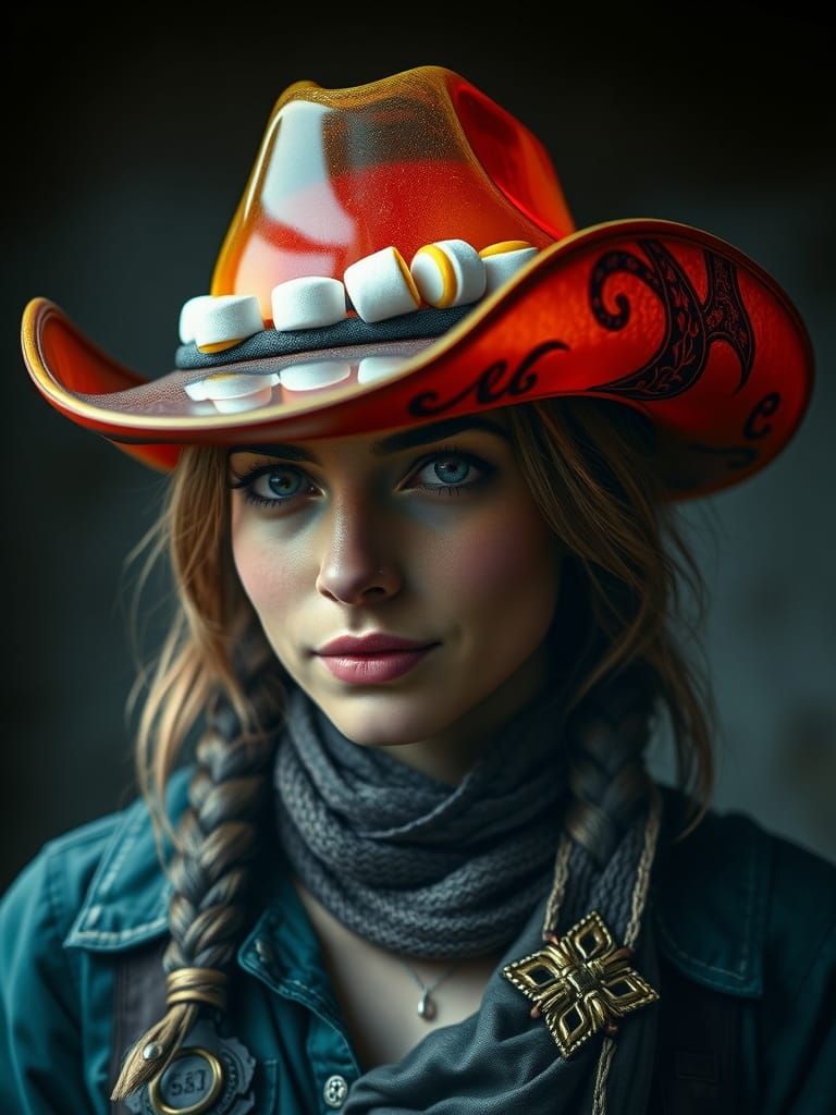 Jello Cowboy Hat on Rancher, Hyperrealistic Detail