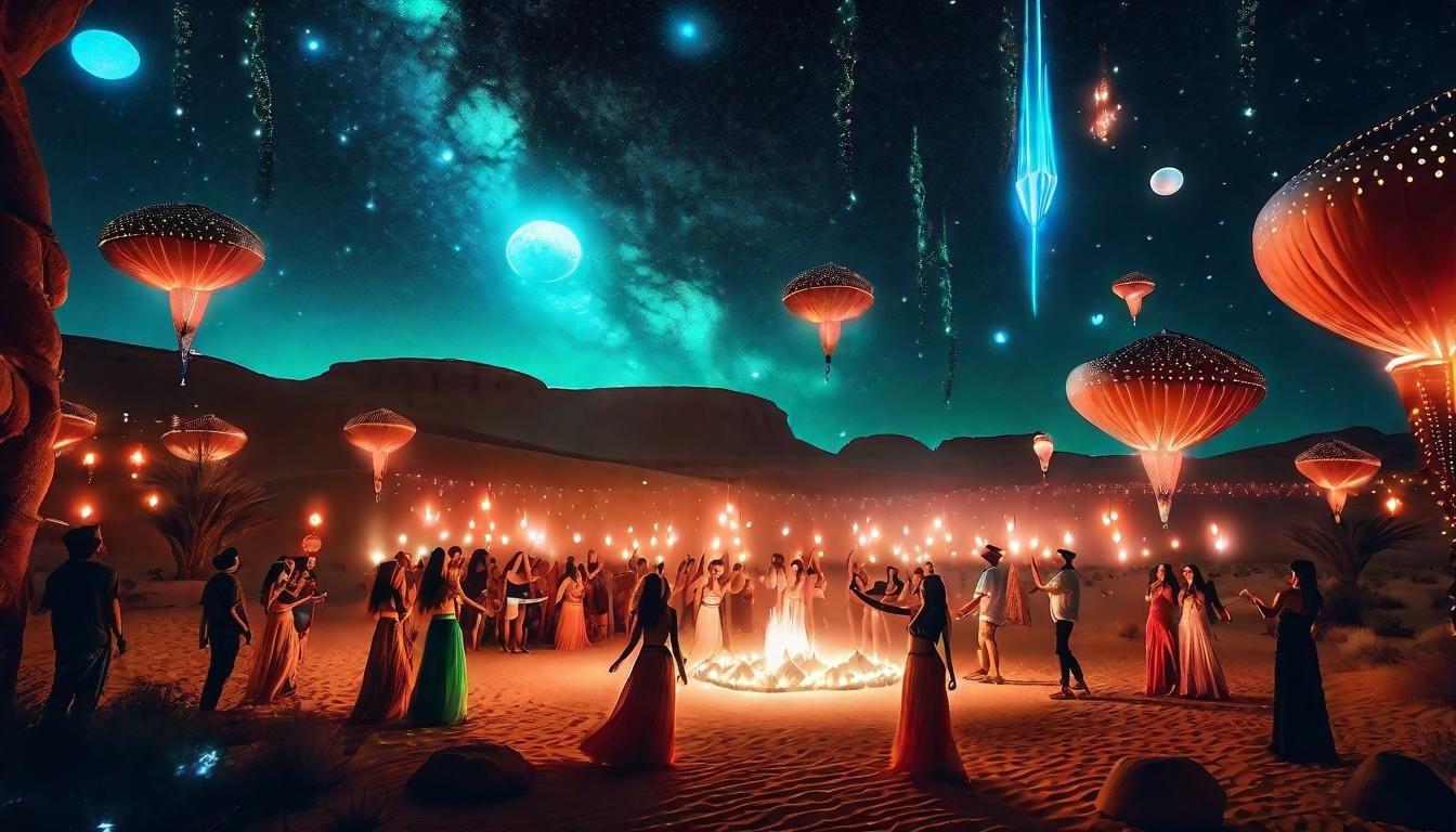 Fantasy Desert Party Under Noctilucent Sky