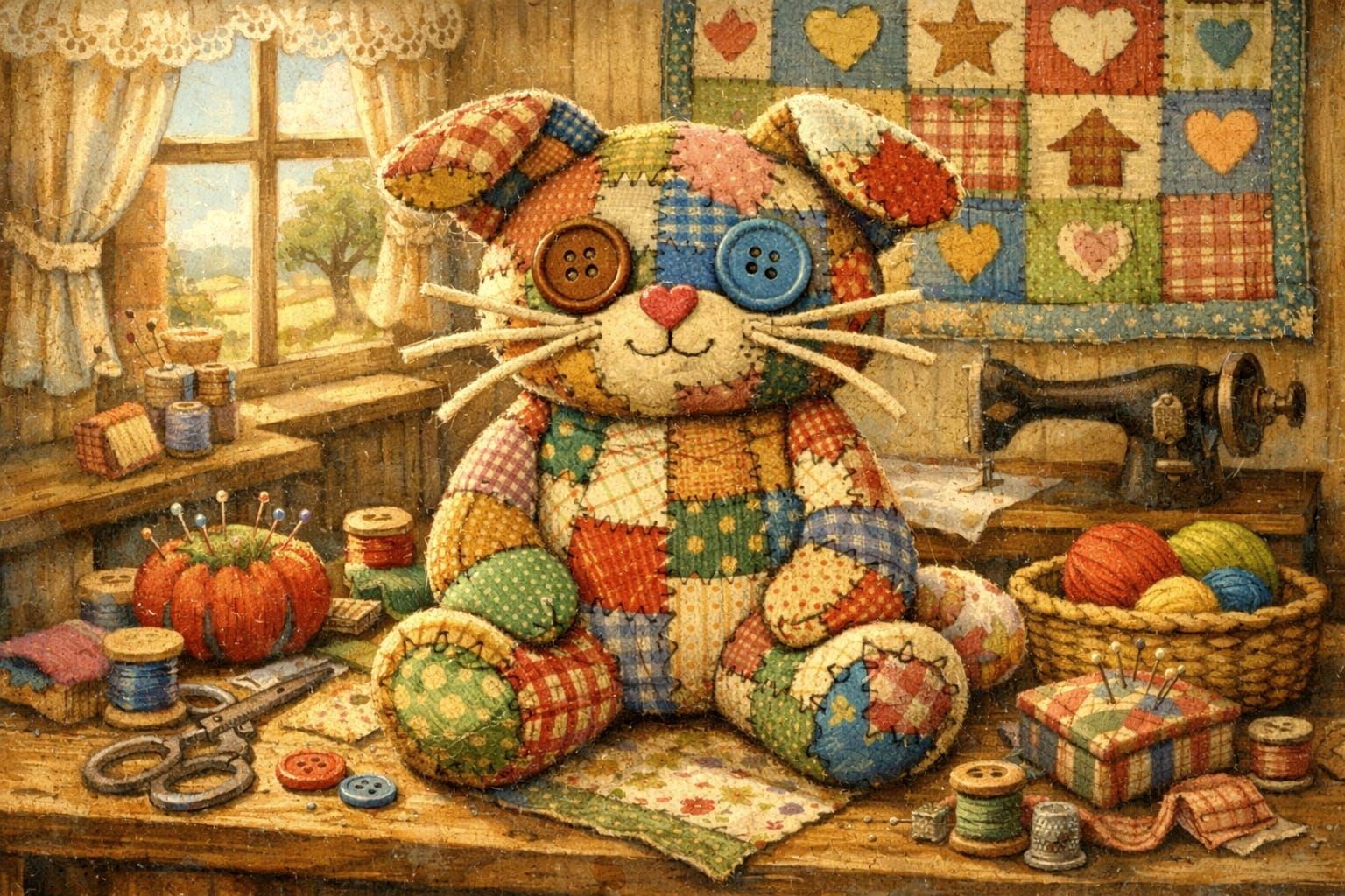 Whimsical Patchwork Creature in Folk Art Style
