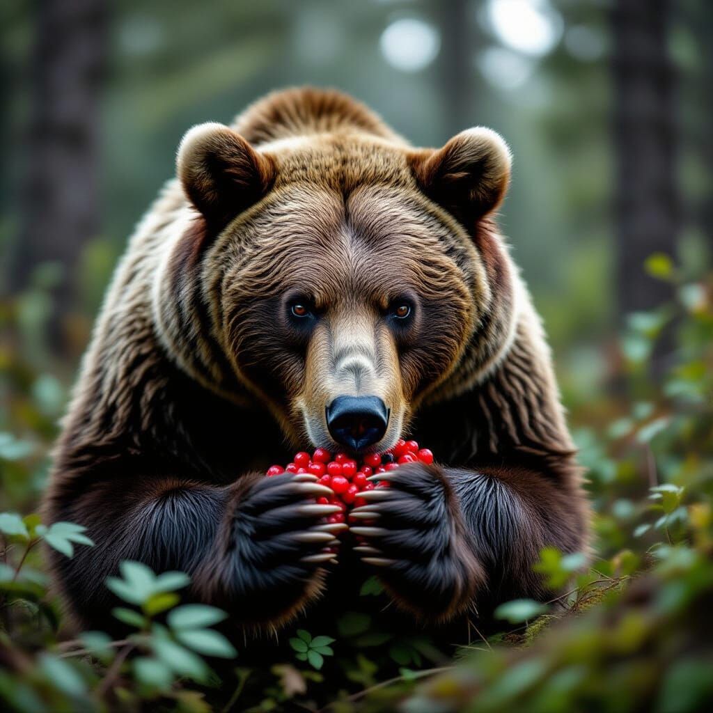 Bear Eating Berries Cinematic Film Still