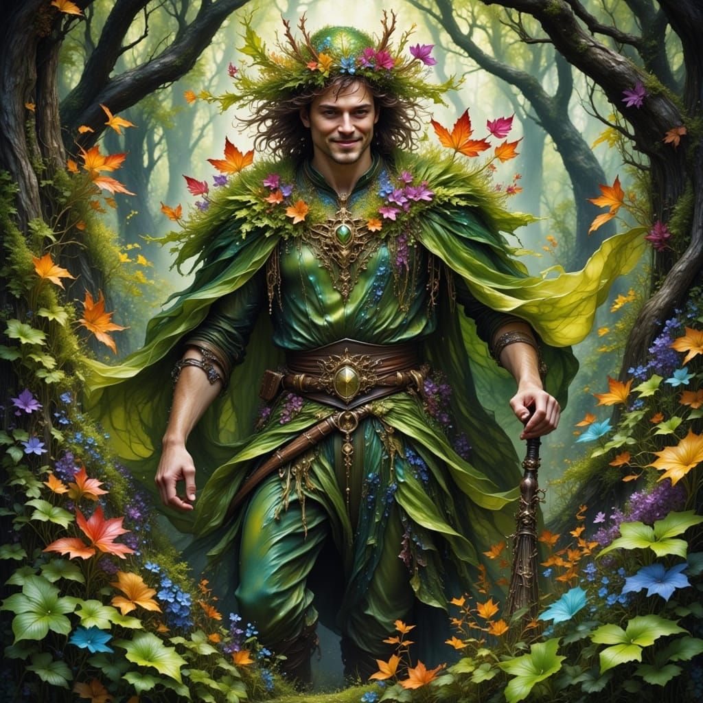 Wildman Clothed in Flowers and Moss: Fantasy Ink Art