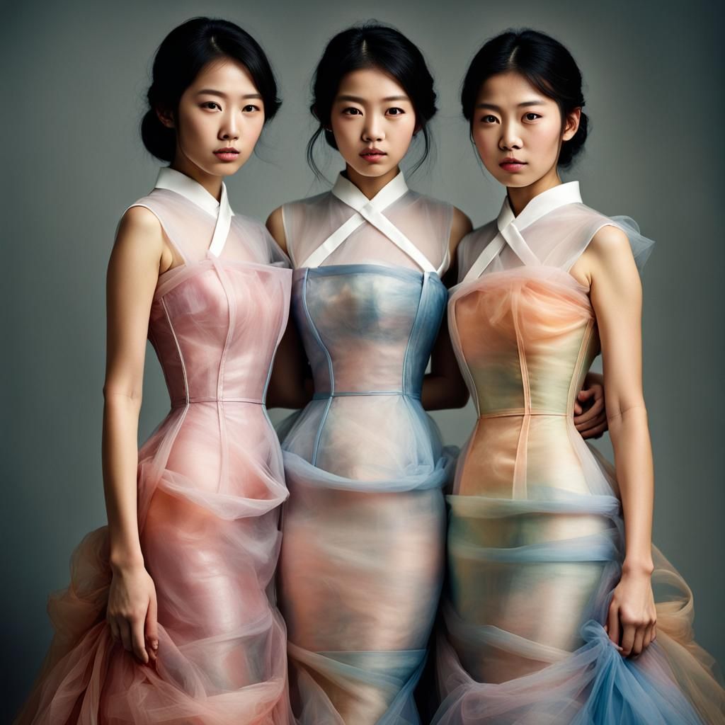 Japanese Sisters in Organdie Dresses: Professional Portrait