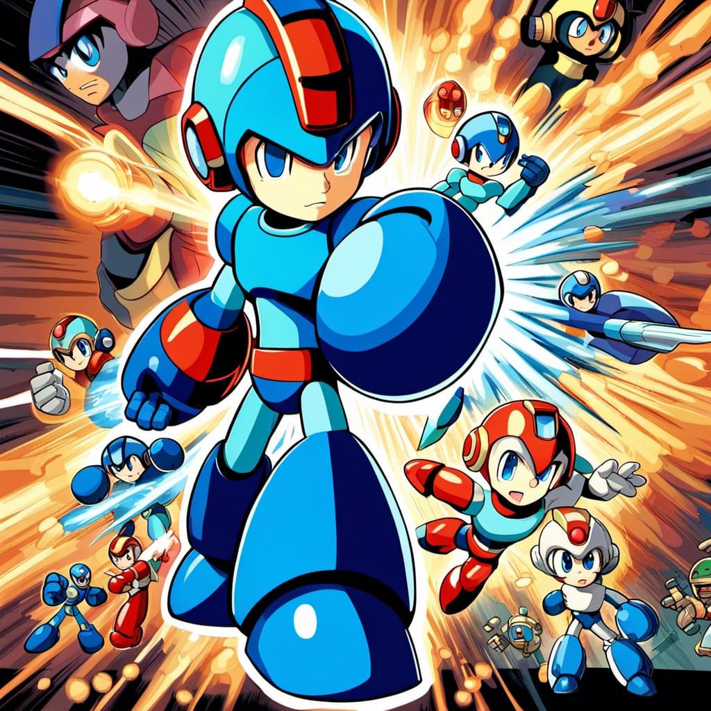 Stylized Mega Man Image Generated by AI